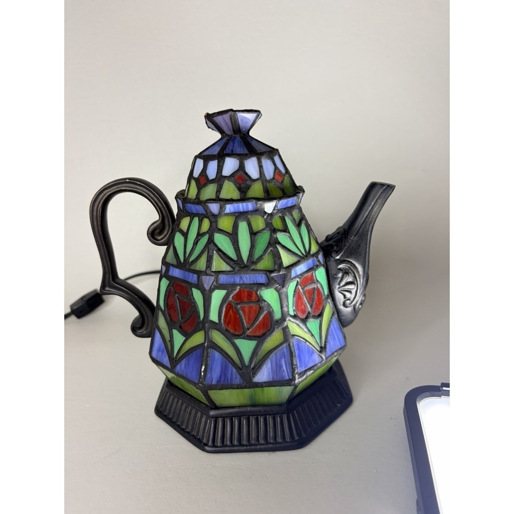 Tiffany Style-Stained Glass Coffee/Tea Pot Light Lamp Accent Night Light Works